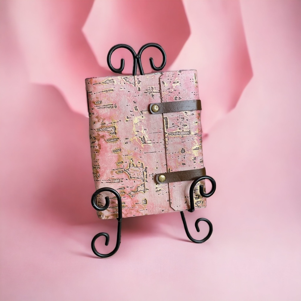 Leather journal handmade in the USA. Gorgeous pink & gold hide! One of a kind